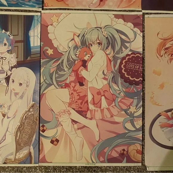 Lot of 6 Anime Manga Video Games Waifu Mascot 12"x8" Canvas Scroll Art Wall Deco - Picture 6 of 7